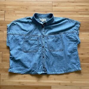 Madewell Denim Slanted-Yoke Crop Button Up Shirt Large